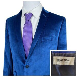 Kenneth Cole Velvet Sport Coat 42R Slim Fit Blue Two Button Dual Vented Blazer
